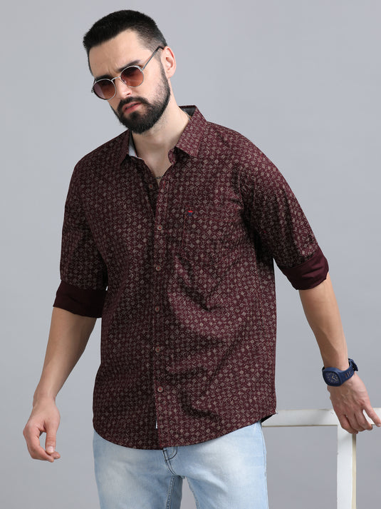 Maroon & Golden Print-Stain Proof Shirt