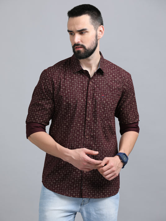 Maroon & Golden Print-Stain Proof Shirt