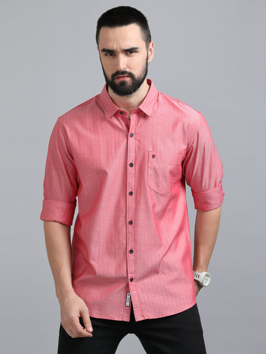 Light Red Solid Self Stripes-Stain Proof Shirt