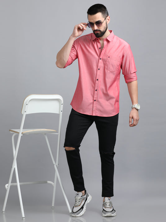 Light Red Solid Self Stripes-Stain Proof Shirt