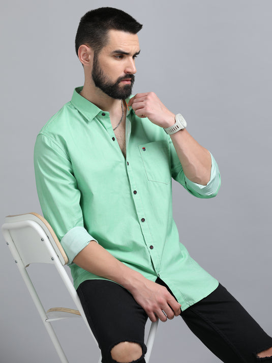 Light Green Melange-Stain Proof Shirt