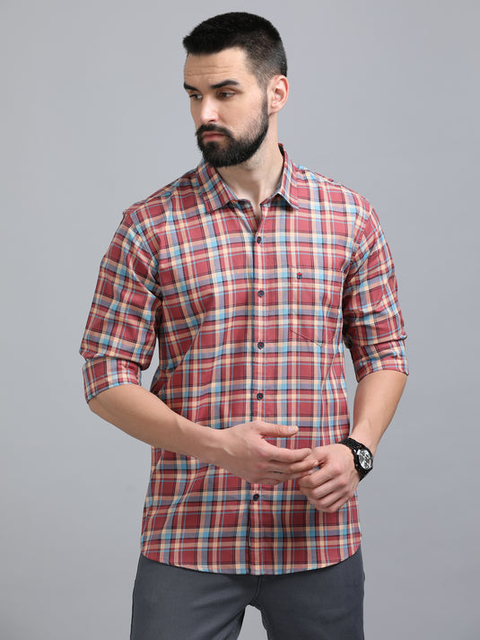 Dark Magenta Oxford Multi Checks-Stain Proof Shirt