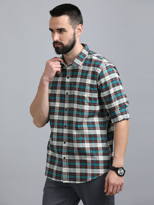 Premium Oxford Peacock green & Maroon Checks-Stain Proof Shirt