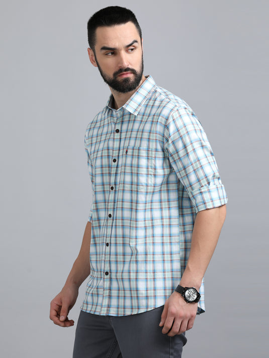 Sandal & Light Blue Multi Checke - Stain Proof Shirt