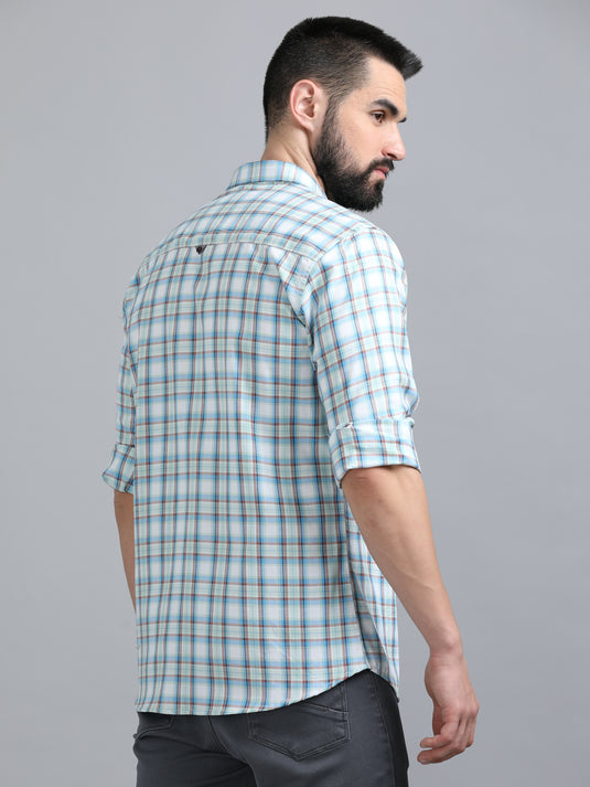 Sandal & Light Blue Multi Checke - Stain Proof Shirt