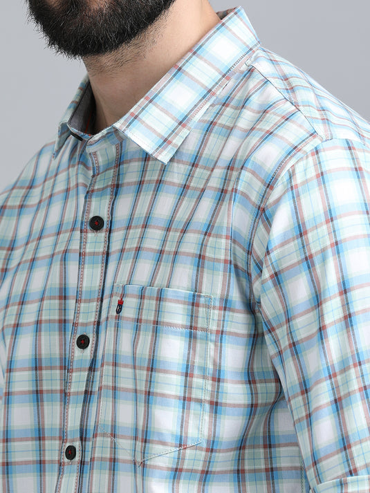 Sandal & Light Blue Multi Checke - Stain Proof Shirt