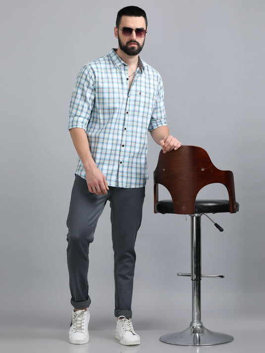 Sandal & Light Blue Multi Checke - Stain Proof Shirt