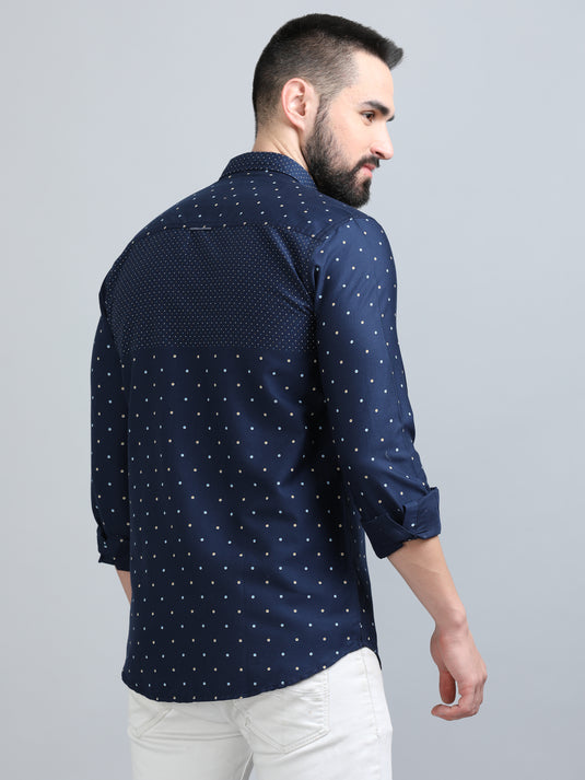 Navy Chest Panel Print-Stain Proof Shirt