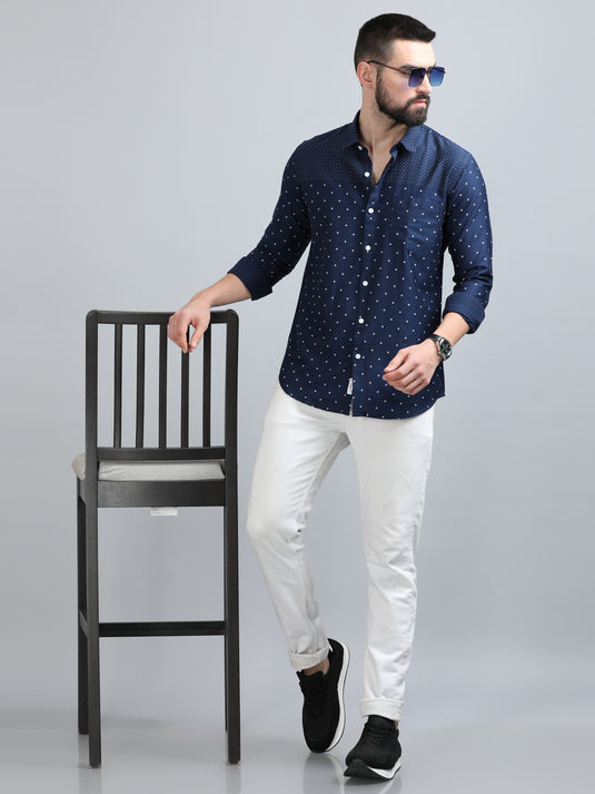 Navy Chest Panel Print-Stain Proof Shirt