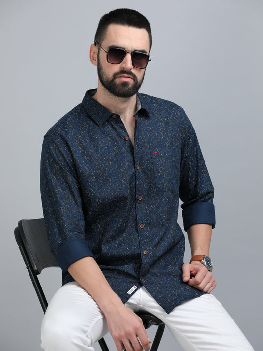 Navy Oxford Print-Stain Proof Shirt