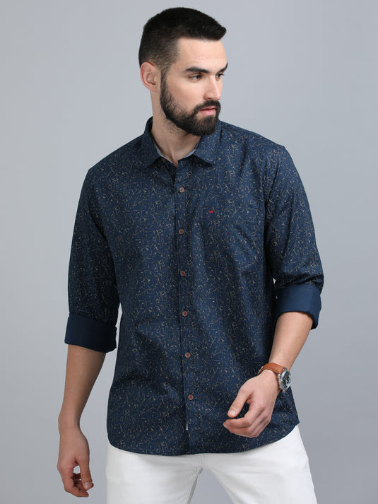 Navy Oxford Print-Stain Proof Shirt
