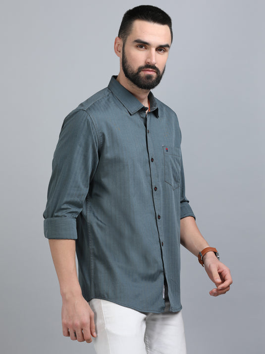 Grey Solid Self Stripes-Stain Proof Shirt