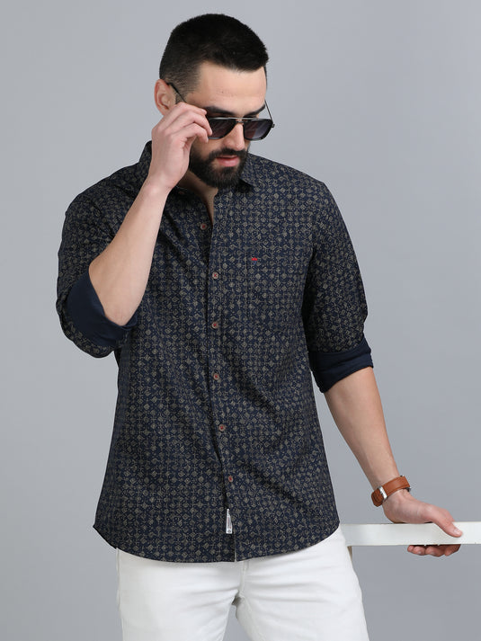 Navy Print-Stain Proof Shirt