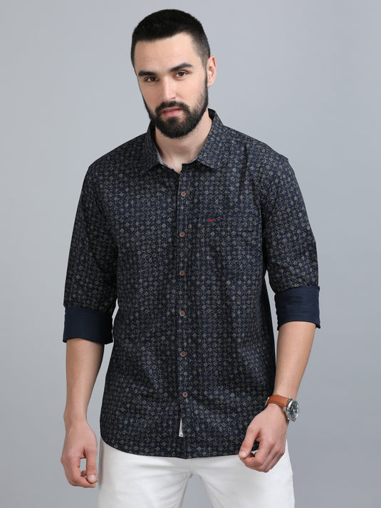 Navy Print-Stain Proof Shirt