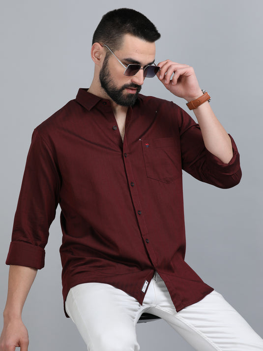 Maroon Plain Self Stripes-Stain Proof Shirt