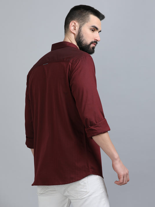 Maroon Plain Self Stripes-Stain Proof Shirt