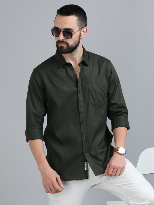 Olive Green Twill Solid-Stain Proof Shirt
