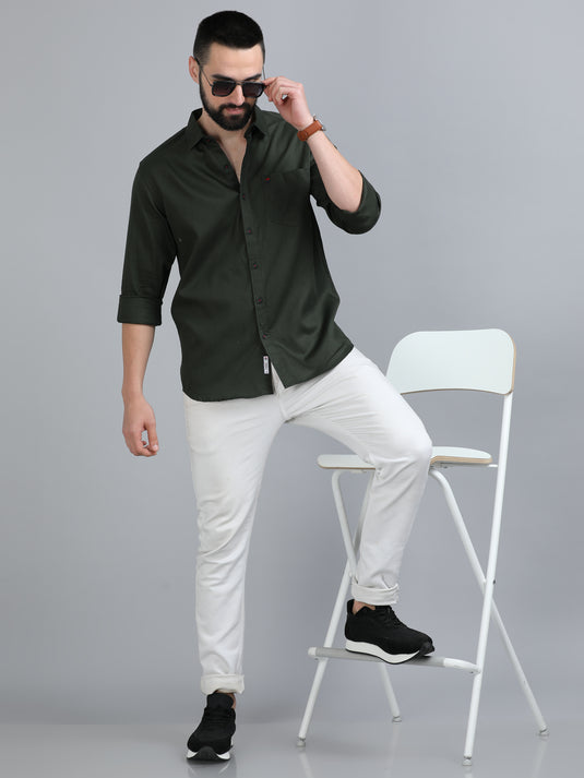 Olive Green Twill Solid-Stain Proof Shirt