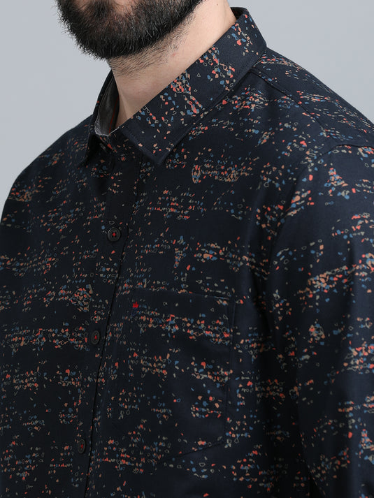 Oxford Navy Multi Print-Stain Proof Shirt