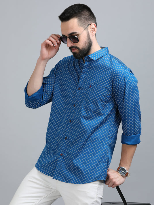 Blue & White  Print-Stain Proof Shirt