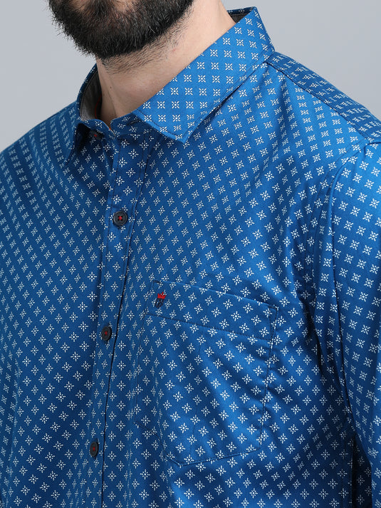 Blue & White  Print-Stain Proof Shirt