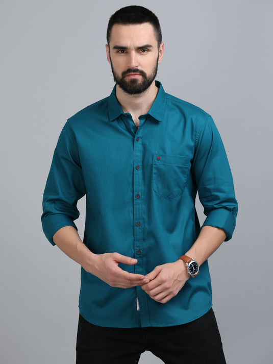 Peacock Green Twill Solid-Stain Proof Shirt