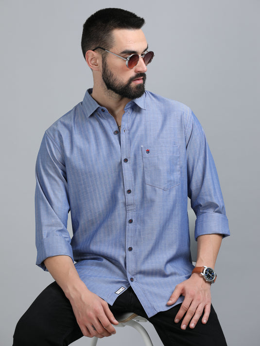 Light Blue  Solid Self Stripes-Stain Proof Shirt