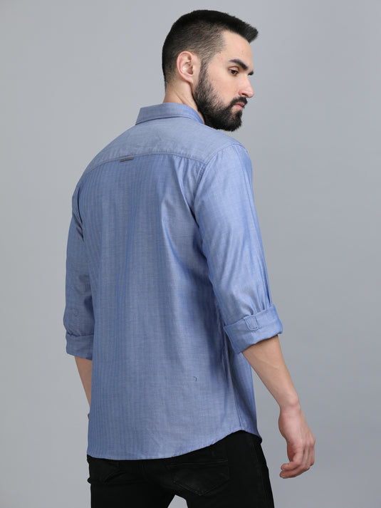 Light Blue  Solid Self Stripes-Stain Proof Shirt