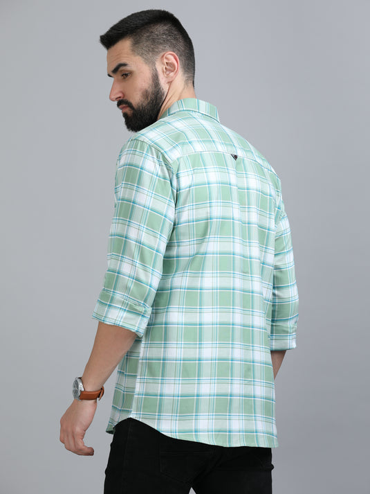 Pista Green & White Oxford Checks-Stain Proof Shirt