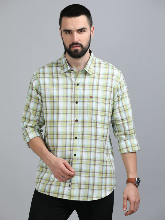 Lemon Green & Gray Checks-Stain Proof Shirt