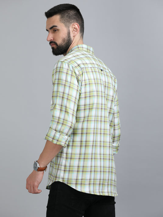 Lemon Green & Gray Checks-Stain Proof Shirt