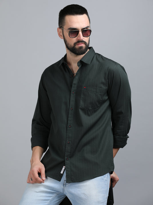 Military Green Self Stripes-Stain Proof Shirt