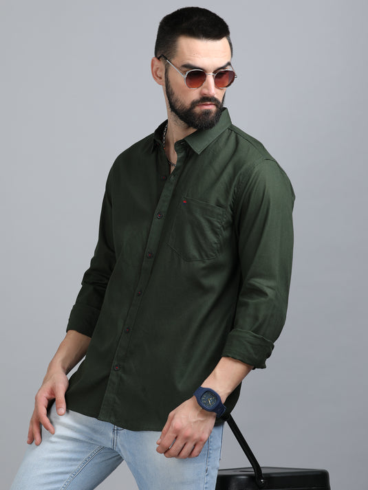 Cotton Linen Olive Green-StainProof Shirt