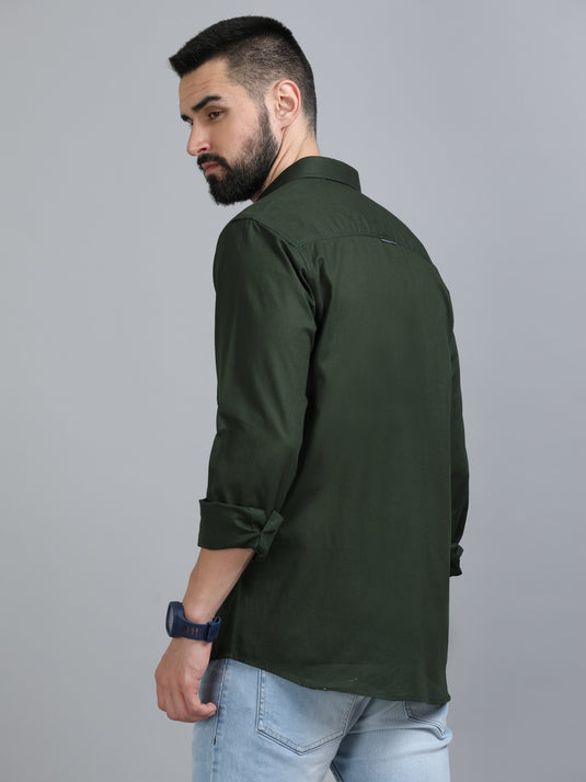 Cotton Linen Olive Green-StainProof Shirt