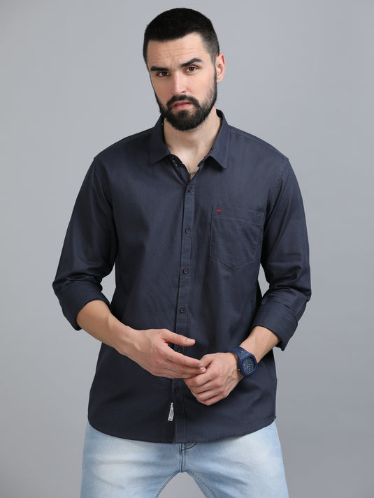 Cotton Linen Dark Navy-Stain Proof Shirt