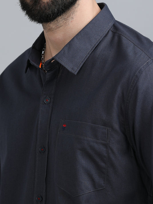 Cotton Linen Dark Navy-Stain Proof Shirt