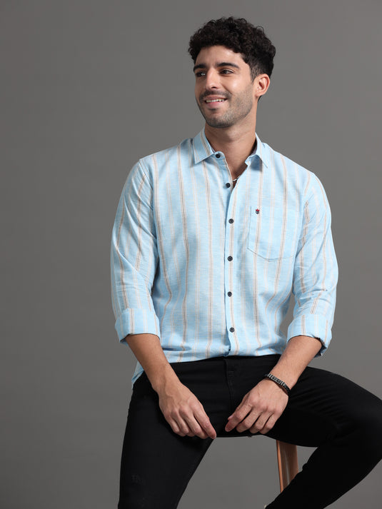 Sky Blue Linen Stripes - Stain Proof Shirt