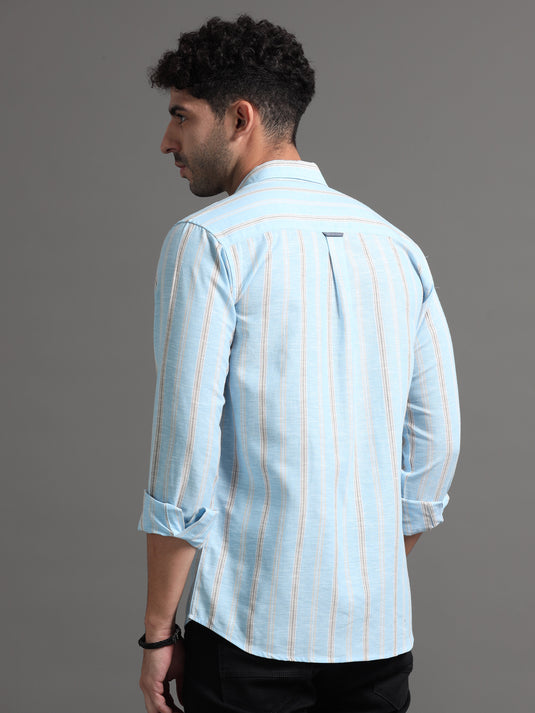 Sky Blue Linen Stripes - Stain Proof Shirt