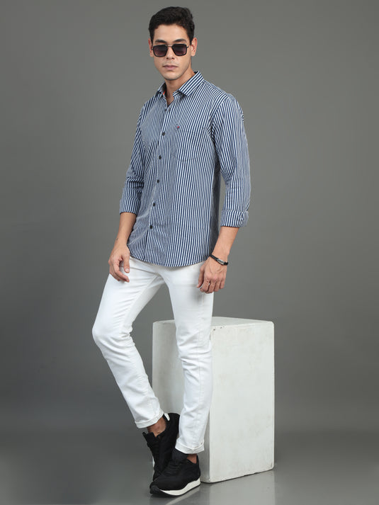 Navy & Grey Stripes - Stain proof Shirt