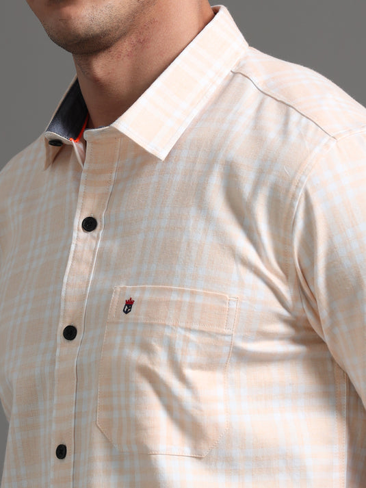 Light Orange Check - Half Sleeve - Stain Proof - Shirt