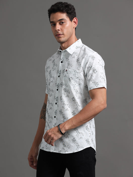 Delicate White Abstract Print - Half Sleeve - Stain Proof Shirt