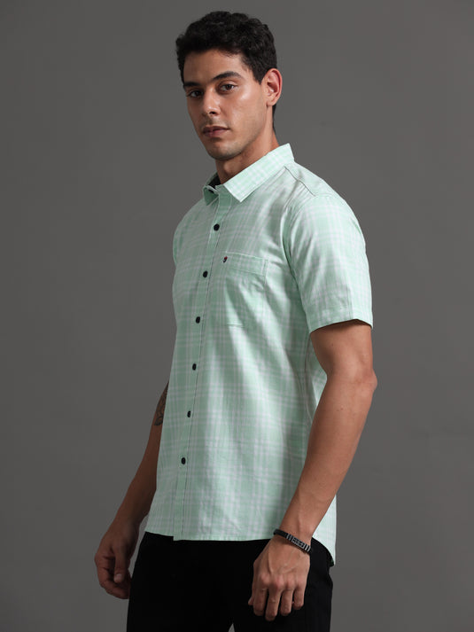 Tea Green Checks - Half Sleeve - Stain Proof Shirt