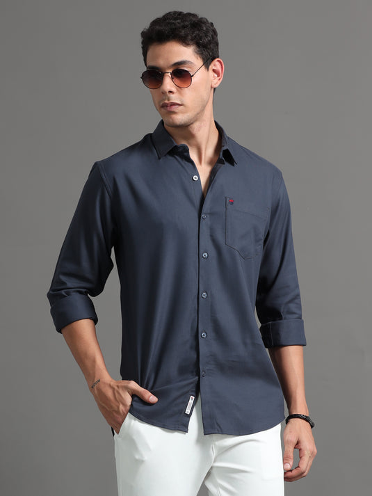 Dark Grey Stretchable & Stain Proof Solid Shirt