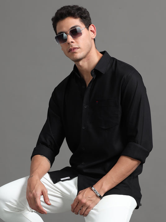 Black Stretchable & Stain Proof Solid Shirt