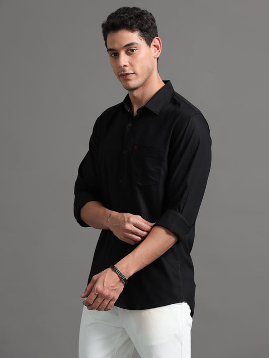 Black Stretchable & Stain Proof Solid Shirt