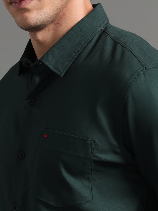 Dark Forest Green Stretchable & Stain Proof Solid Shirt