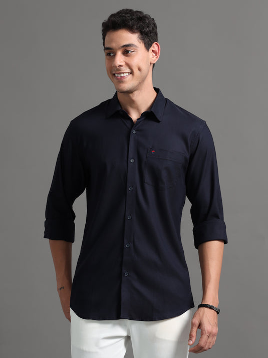 Navy Stretchable & Stain Proof Solid Shirt