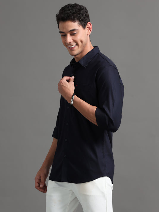 Navy Stretchable & Stain Proof Solid Shirt