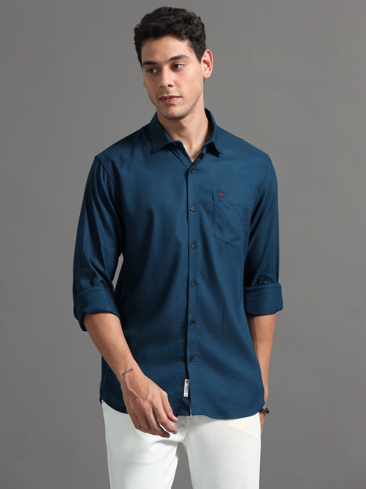 Dark Teal Stretchable & Stain Proof Solid Shirt