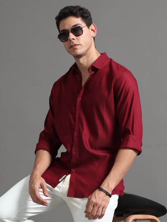 Burnt Maroon Stretchable & Stain Proof Solid Shirt